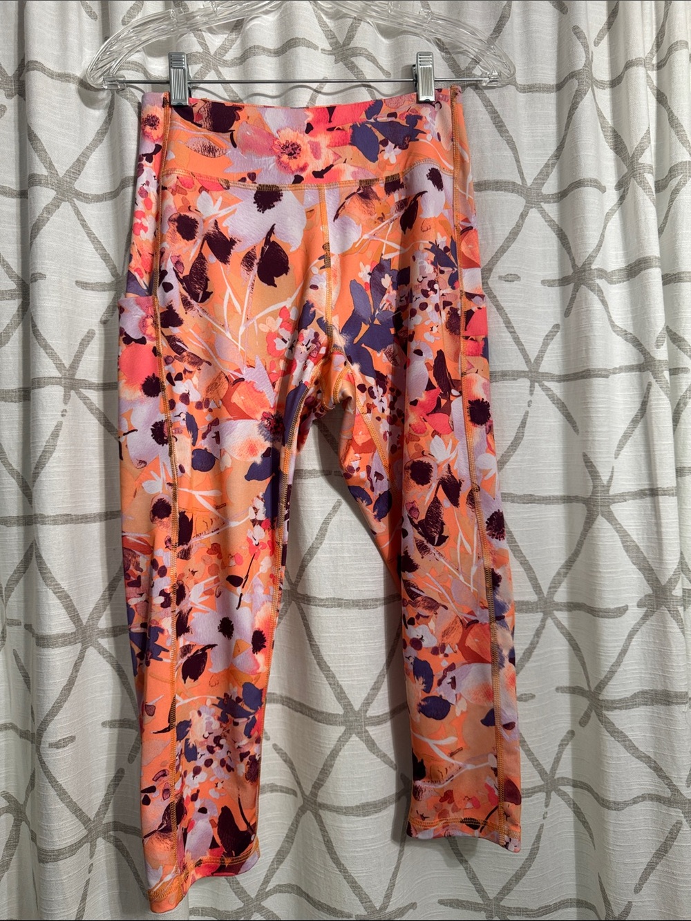 TEK GEAR Workout Gear Orange Floral & Purple Print Active Leggings